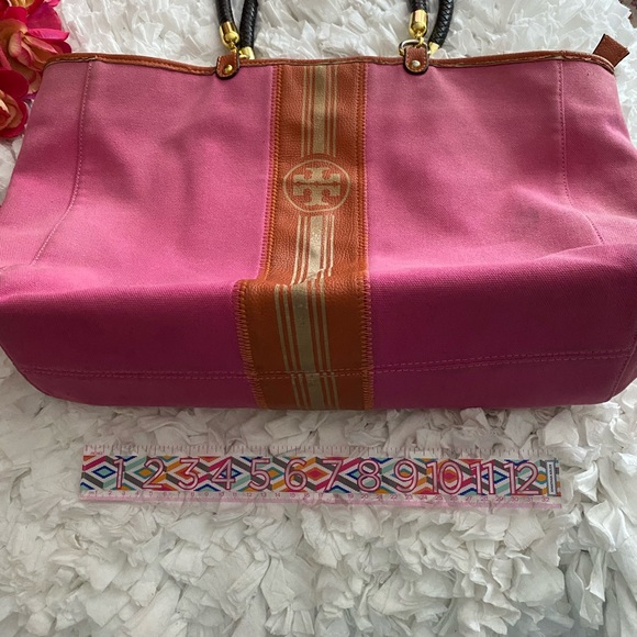 Tory Burch XL Canvas Pink Tote w/Braided Handles - Picture 11 of 14